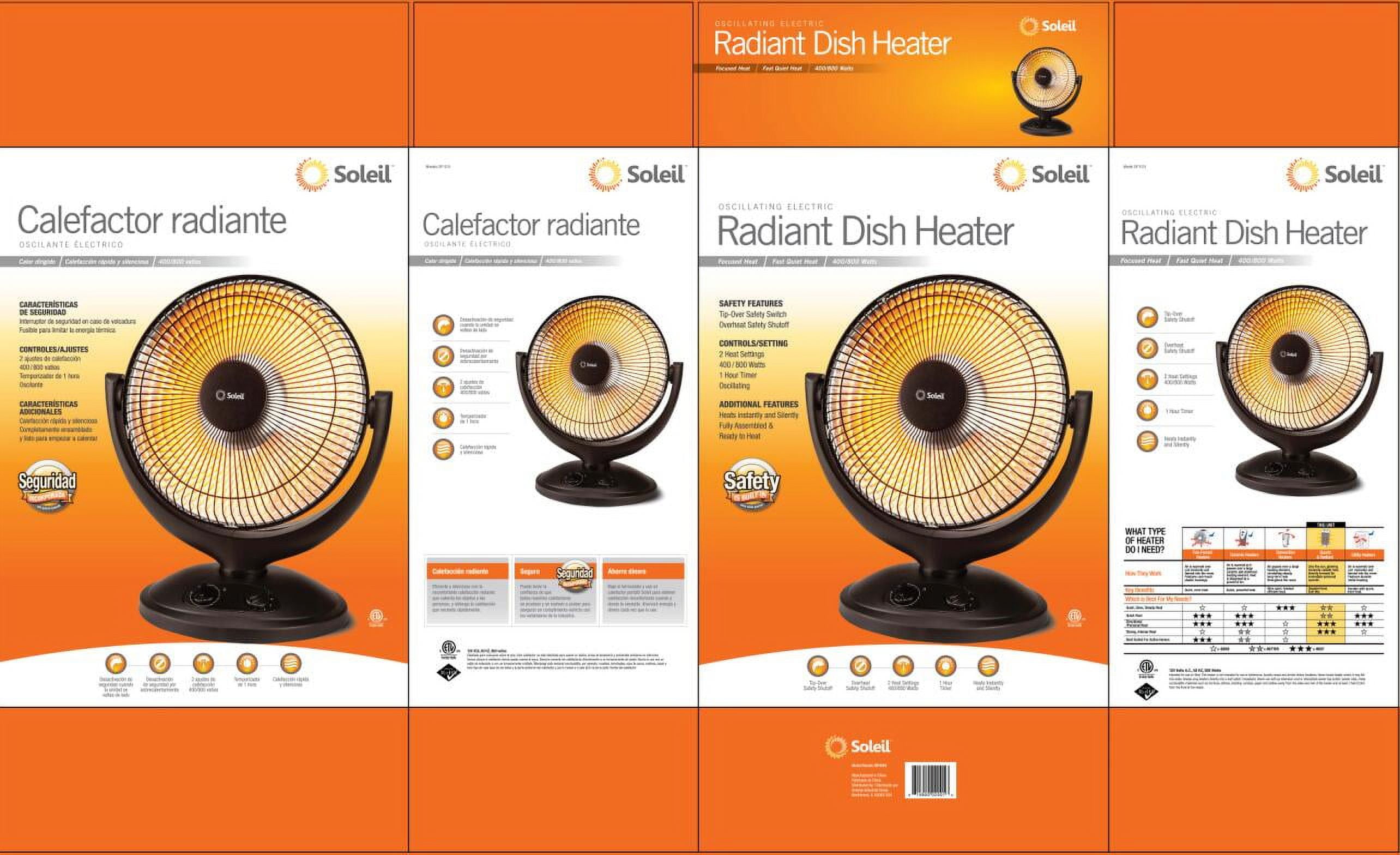 Soleil Infrared Dish Electric Space Heater, Black #DF1015 - Walmart.com