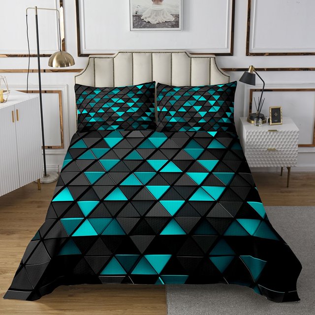Erosebridal Triangle Coverlet Set King,Geometric Stereoscopic Bedding Set,Gradient Bedroom Decor,Ultra Soft,3 Pieces