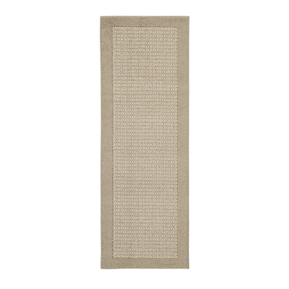 Mainstays Farmhouse Faux Sisal Olefin Beige Border Indoor Hallway Runner Rug, 2'x6'