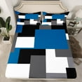 thumbnail image 2 of Erosebridal Geometric Sqare Bed Sheets King,Abstract Artwork Bedding King Size,Grey Blue Sheet Set King,Ultra Soft Rectangle Room Decor,4 Pieces, 2 of 7