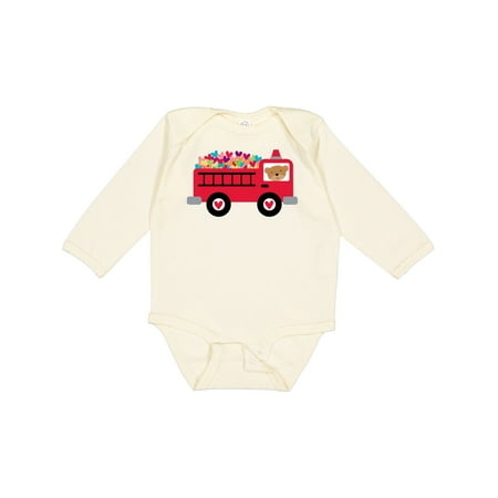 

Inktastic Valentine Fire Truck Heart Bear Boys or Girls Long Sleeve Baby Bodysuit