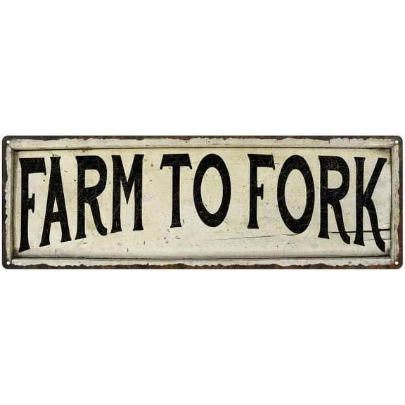 FARM TO FORK Farmhouse Style Wood Look Sign Gift 8x24 Metal Decor 108240028155