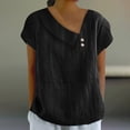 thumbnail image 2 of Aboser Asymmetrical Shirts for Women Trendy Cotton Linen Tops Dressy Casual Short Sleeve T Shirt Solid Color Beach Blouse Breathable Cozy Tunic Top Black L, 2 of 7