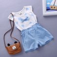 thumbnail image 3 of GYRATEDREAM Toddler Baby Girls Summer 2Pcs Outfit Bow on The Front Sleeveless Vest Tops and High Waist Shorts Set Cute Clothes for 6-12M Blue, 3 of 9