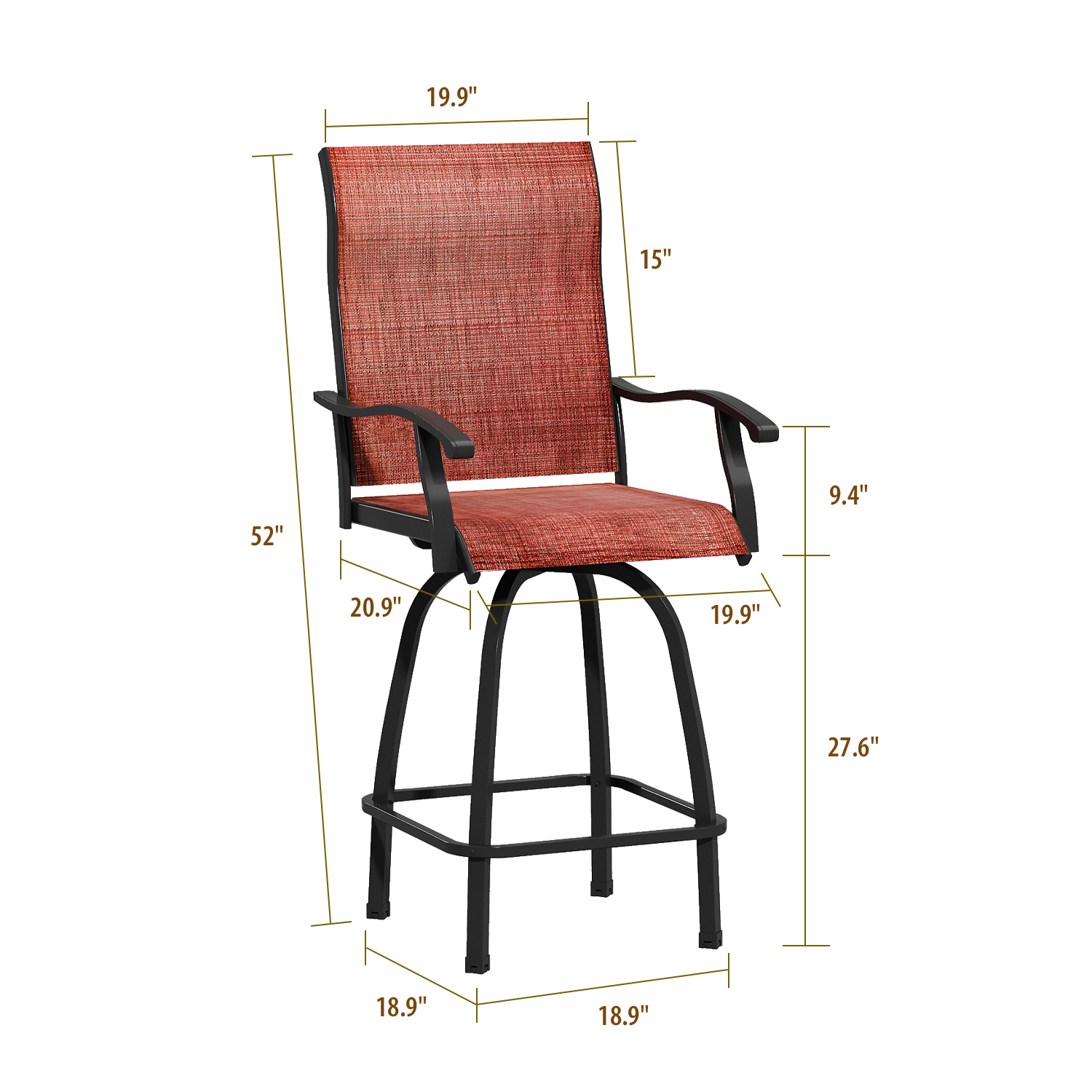 Homsee 2 Pack Patio Swivel Bar Height Patio Bistro Set, 360-Degree Swivel Outdoor Bar Stool, Red - image 5 of 8