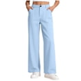 thumbnail image 2 of Xaqiouau Girls Dress Pants Wide Leg School Uniform Pants High Waisted Straight Leg Trousers with Pockets Preppy Back to School Clothes for Kids Ages 5 to 15, 2 of 8