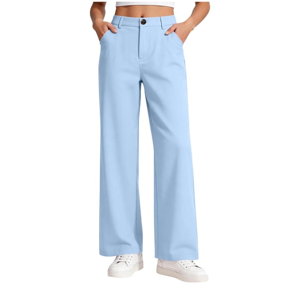 Plebaso Boys Girls School Uniform Pants Straight Leg Dress Pants Kids High Waist Casual Pants with Pockets