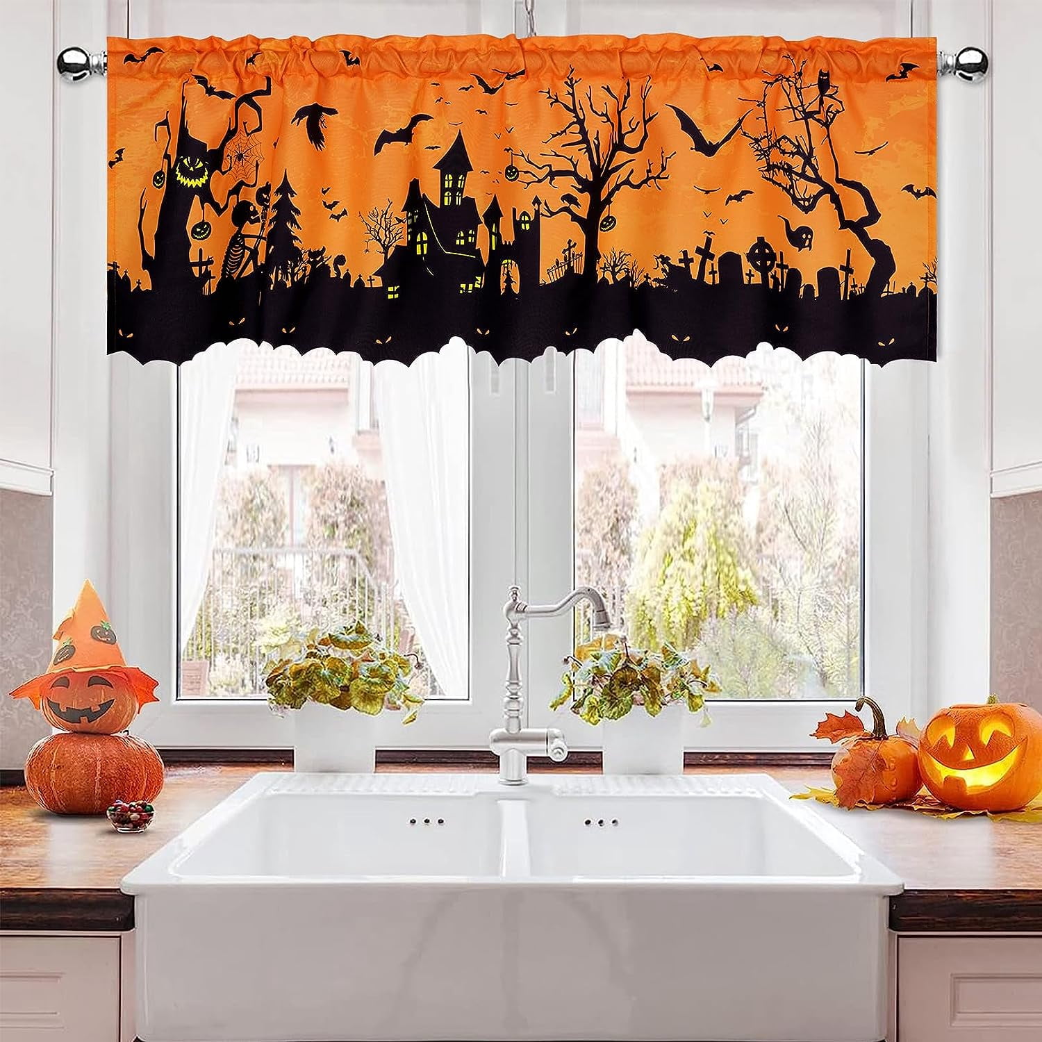 Alishomtll Halloween Kitchen Curtains Valances Scary Themed for Holiday ...
