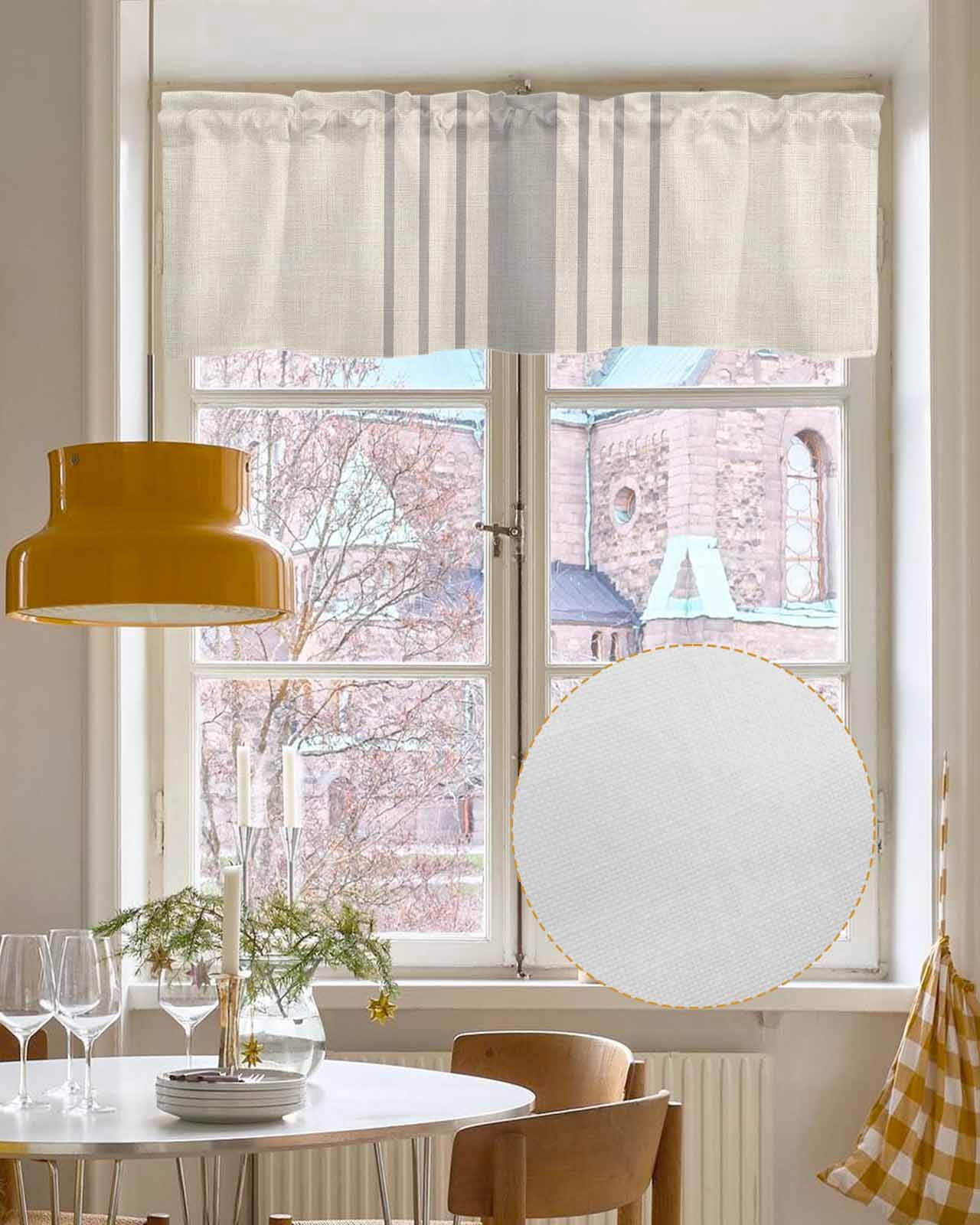 Grey Striped Kitchen Valances for Windows Farmhouse Linen Window Valance Curtain for Living Room Window Treatment Beige Geometric Modern Minimalist Valance Rod Pocket Topper Drape, 42 x 18 Inch
