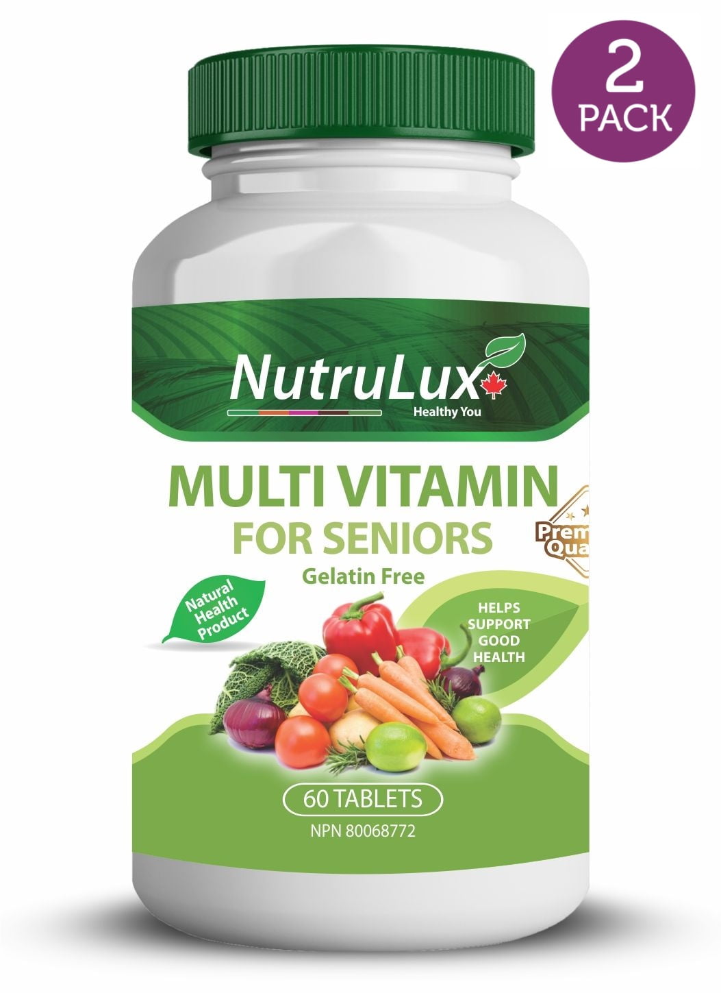 NutruLux Multivitamin For Seniors ( 60 mg Vitamin C ) Halal Gelatin Free Tablets(Pack of 2)