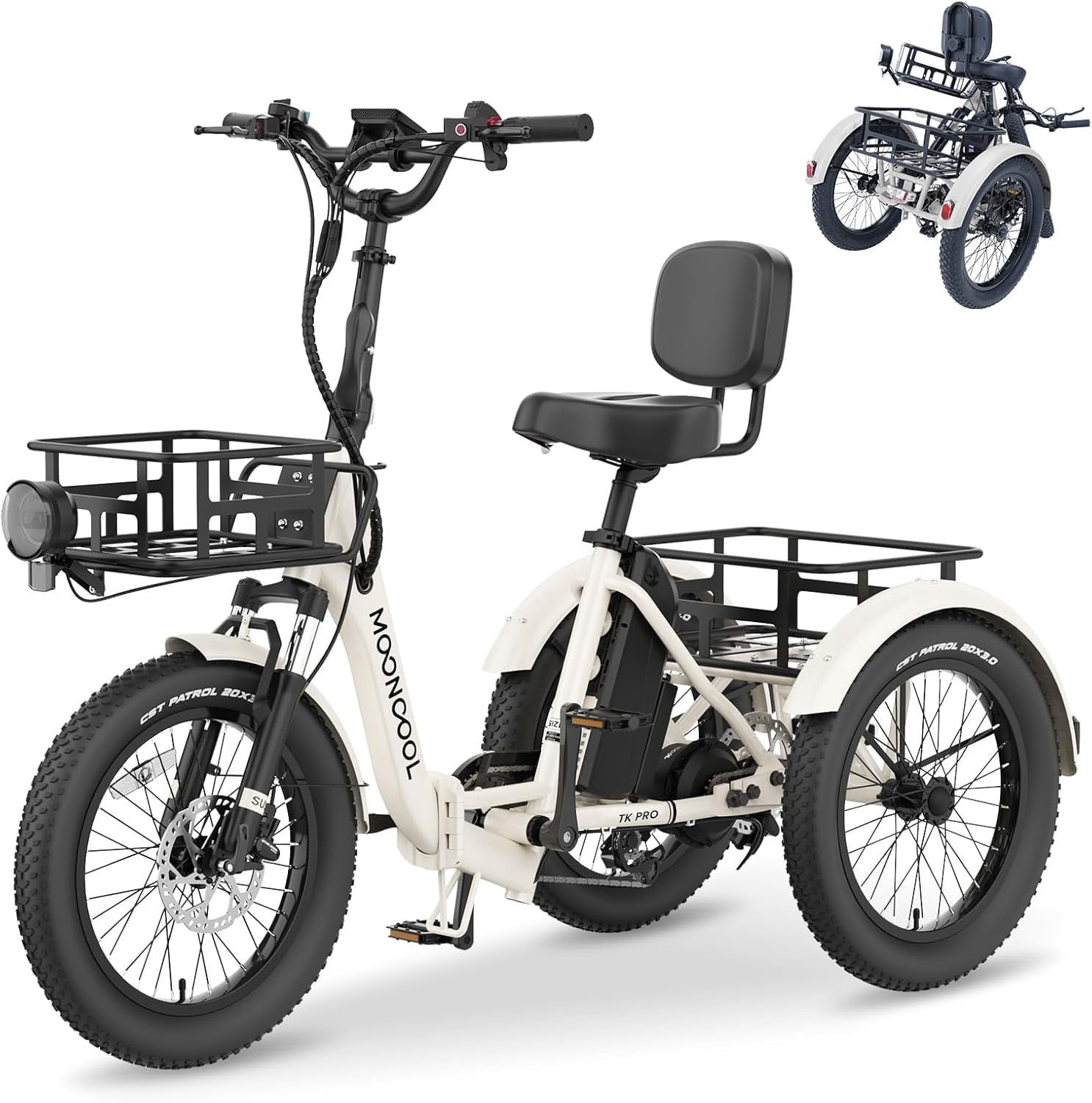 ABORON 20" Fat Tire Electric Trike 750W 48V Motorized Folding Commute E-Bike for Adult, Foldable 3 Wheel Electric Bicycle Trike for Senior Women with Front & Rear Basket