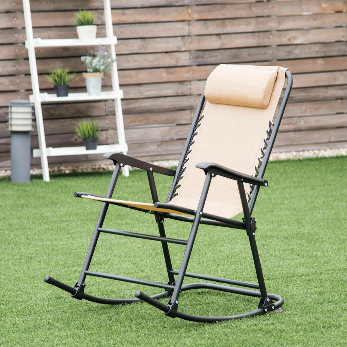 Outdoor Folding Rocking Chair Patio Lightweight Portable Camping Beach Rocker 