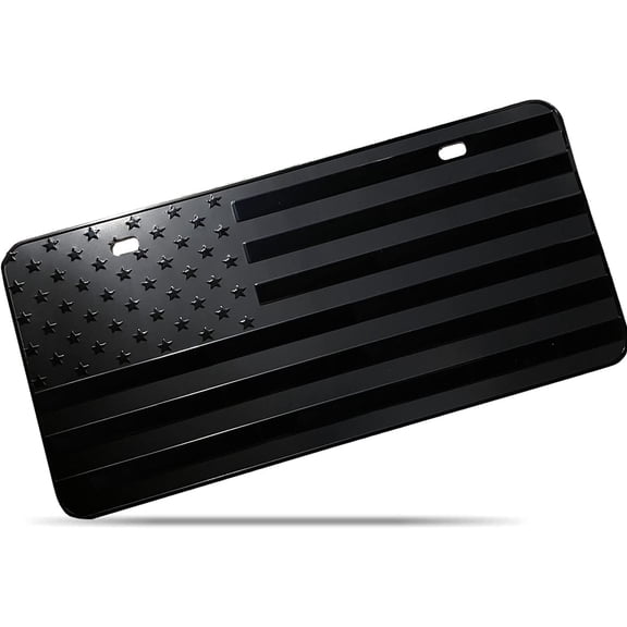 Zone Tech Monochrome USA Flag License Plate Thick Durable Embossed Novelty American Patriotic Flag
