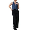 thumbnail image 2 of INSPIRE CHIC Women's Jean Jacket Sleeveless V Neck Button Down Crop Denim Vest L Dark Blue, 2 of 6