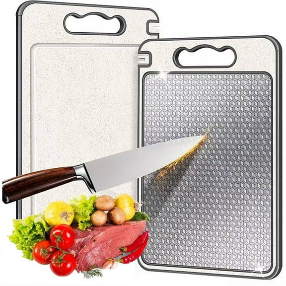 Simperf Cutting Board for Kitchen, Food-Grade Stainless Steel Cutting Board, Double Sided Steel Cutting Board for kitchen, Stainless Steel/Wheat Straw PP Chopping Board