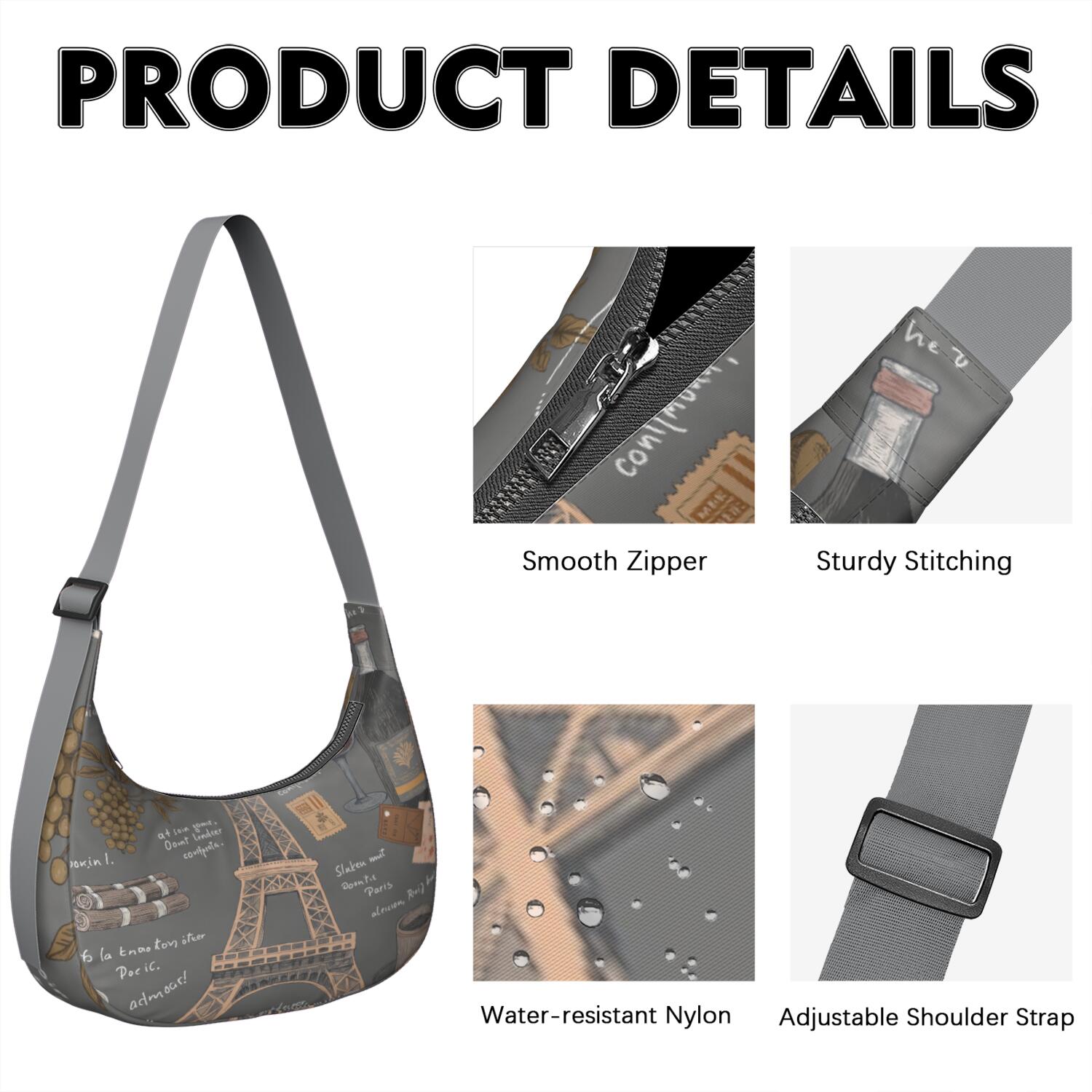Shoulder Bag for Commuter Office Workers Dumpling Bag for Travel with Adjustable Strap