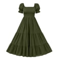 thumbnail image 7 of Atogsazn Women Square Neck Puff Sleeve Dress Smocked Tiered Maxi Dresses Flowy Ruffle A-Lined Sundress Army Green XXL Fashion, 7 of 7