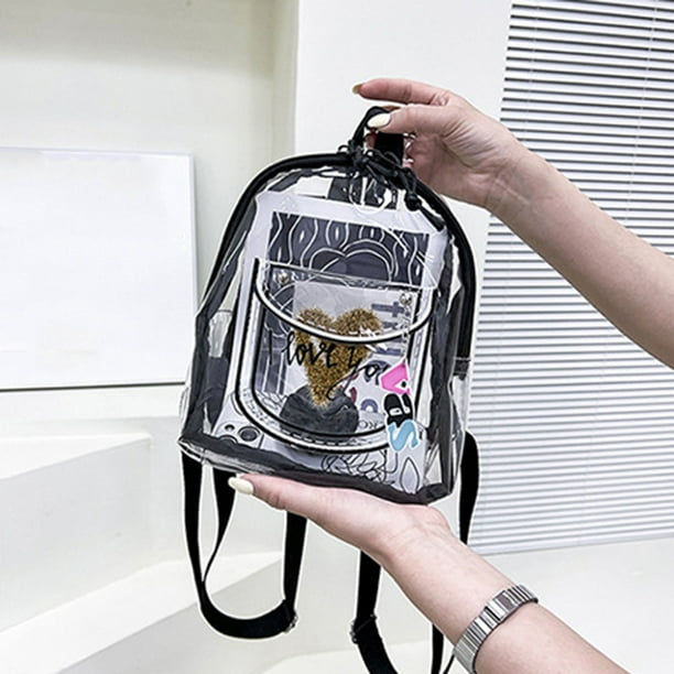 clear window mini backpack Pack Large zipper main compartment Clear Mini Backpack, 7" x
