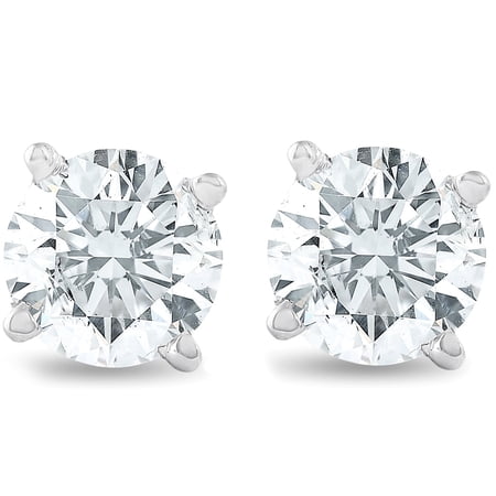 14k White Gold 0.5 Ct Solitaire Round Created White Diamond Stud Earrings for Women's Plated by Paris Jewelry