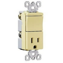Pass & Seymour Legrand TM818-I Combination Rocker Light Switch & Single Outlet Receptacle, Decorator, Single Pole, Back & Side Wire, Gounding, 15A 120V, Ivory