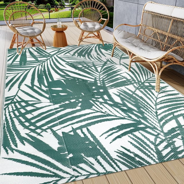 x Tropical Plastic Outdoor Patio Rug All Weather Outdoor Carpet Reversible Portable Lightweight Outdoor Mats for Patio Camping RV()