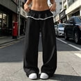 thumbnail image 3 of Ozmmyan Womens Wide Leg Sweatpants for Womens High Elastic Waist Ruffle Lace Trim Casual Lounge Pants with Pockets, 3 of 7