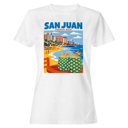 Smartprints San Juan Puerto Rico Beach Art Women's T-Shirt White, Cotton, S