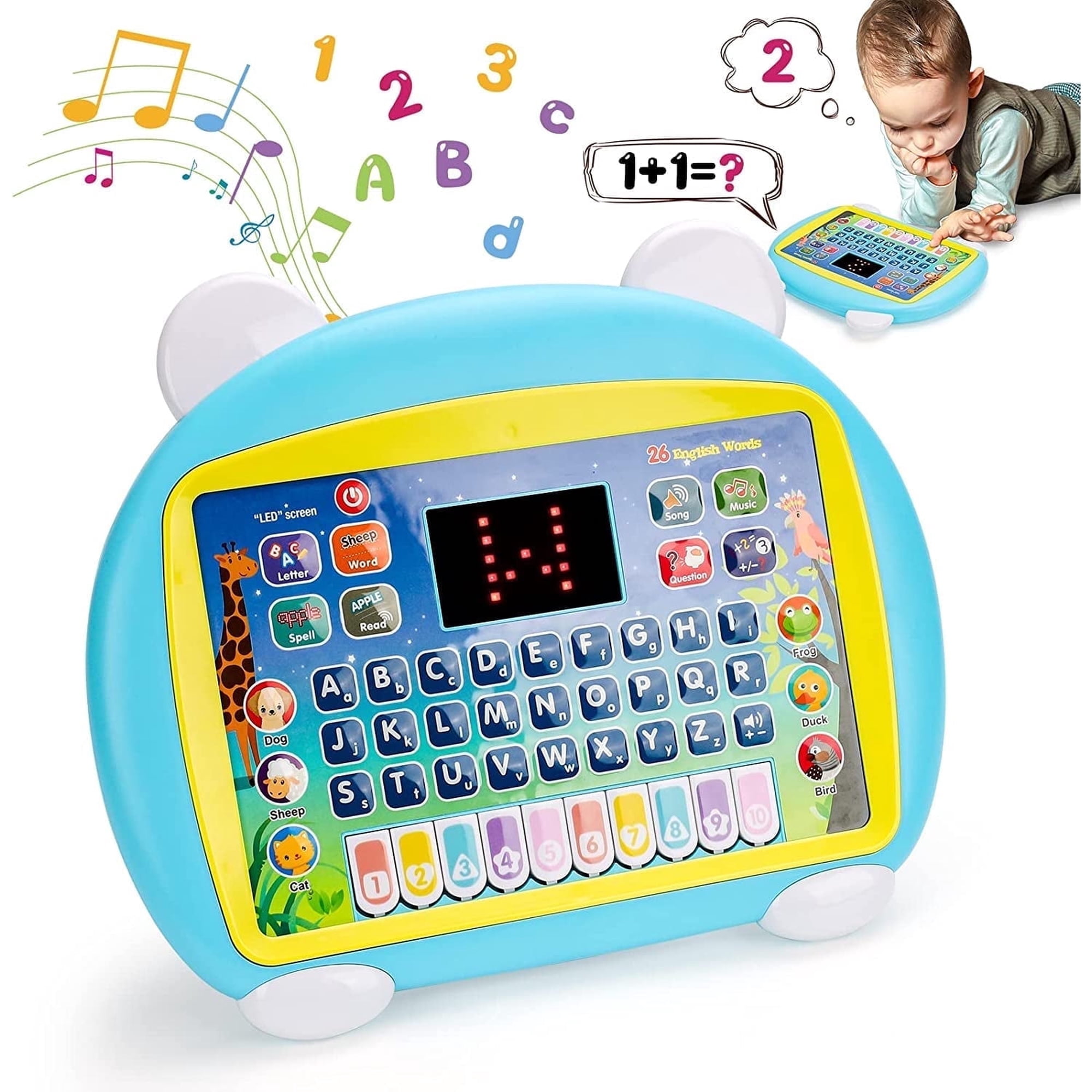 Baby Tablet Toy for 1 2 3 Years Old Boys Girls, Educational Learning Toys with Light and Music, Interactive Toy for Numbers, Animals Maths, Christmas Birthday Gift for Infants Toddlers Kids