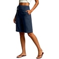 thumbnail image 5 of Bermuda Shorts for Women with Pockets Knee Length Elastic Waisted Long Shorts Casual Workout Side Tie Shorts with Pockets Dark Blue XL, 5 of 7