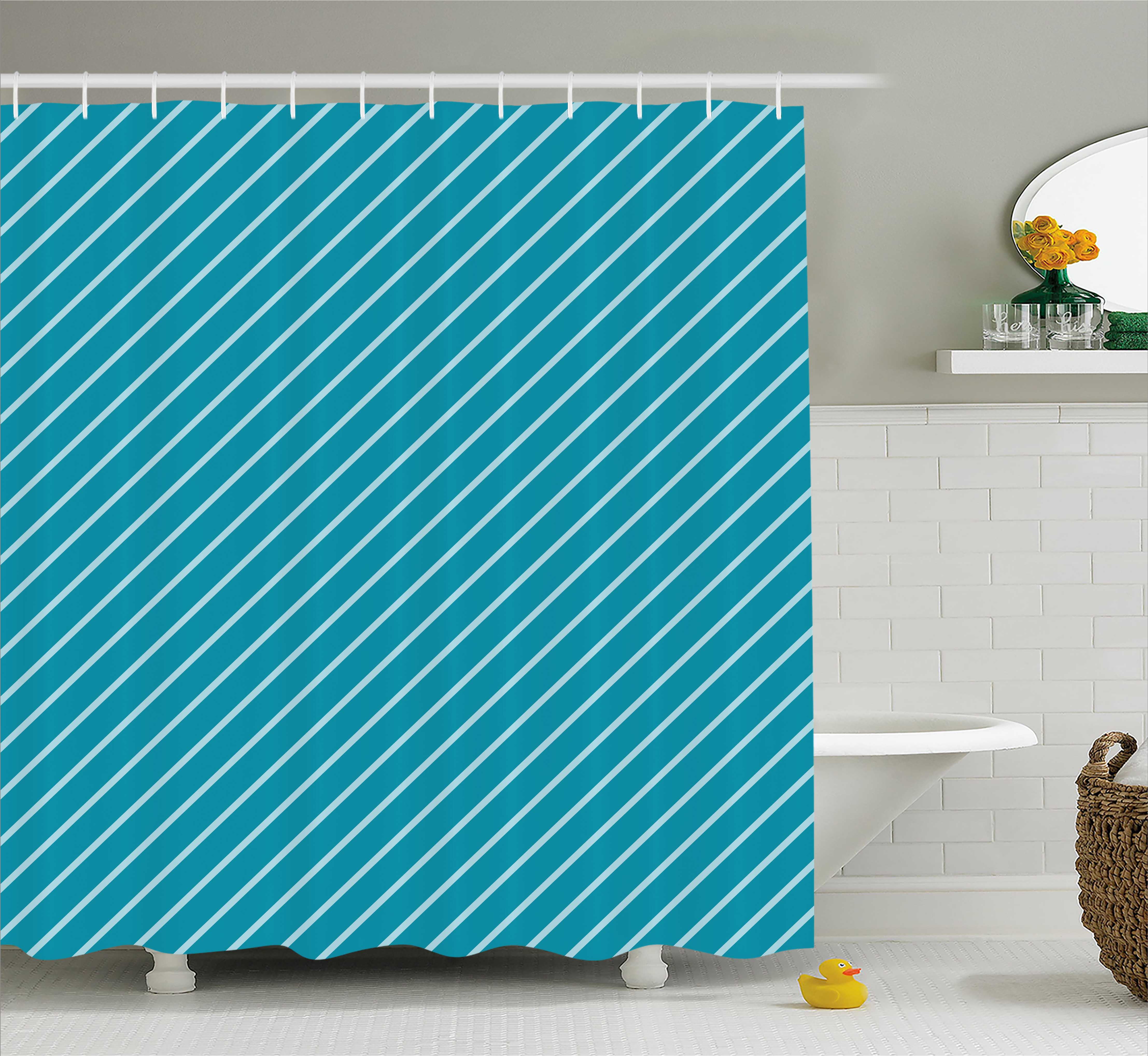 Geometric Shower Curtain, Diagonal Striped Pattern Mediterranean Cruise