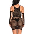 thumbnail image 2 of Mujer Malla Encantadora Mini Vestido de Encaje Delgado Bodycon Ropa de Dormir con Guantes, Negro AweSitey XX000051-05, 2 of 7