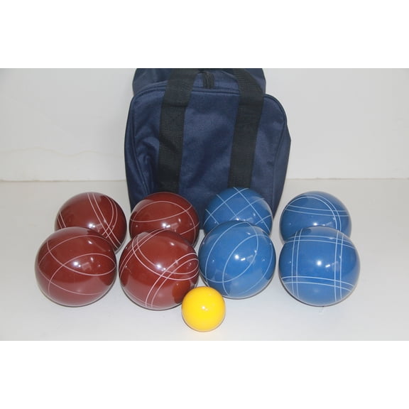 Italian/American Made, 110mm EPCO Bocce Set - Dark red and Blue Balls and Blue/Black Bag