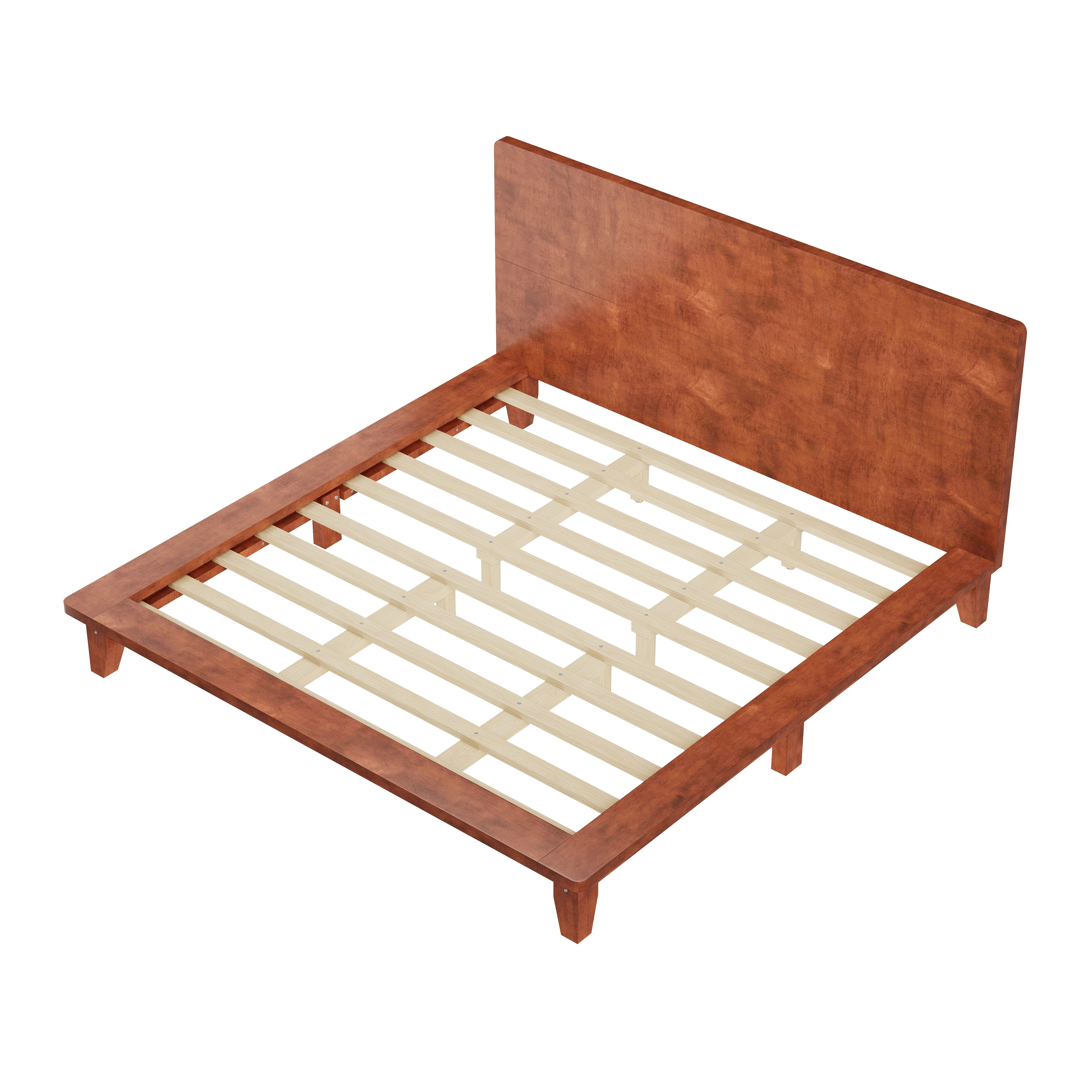 Euroco Wood King Size Platform Bed with Headboard, Brown