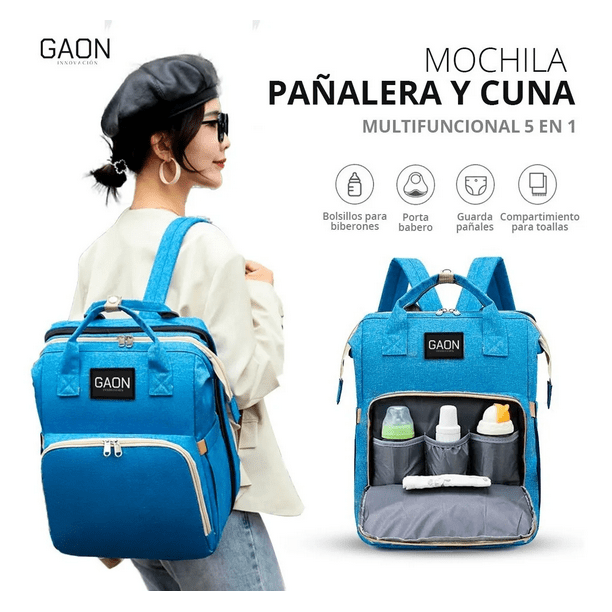 Mochila Panalera Cambiador y Cuna Multifuncional Multiusos Azul Gaon Covertible Walmart en linea