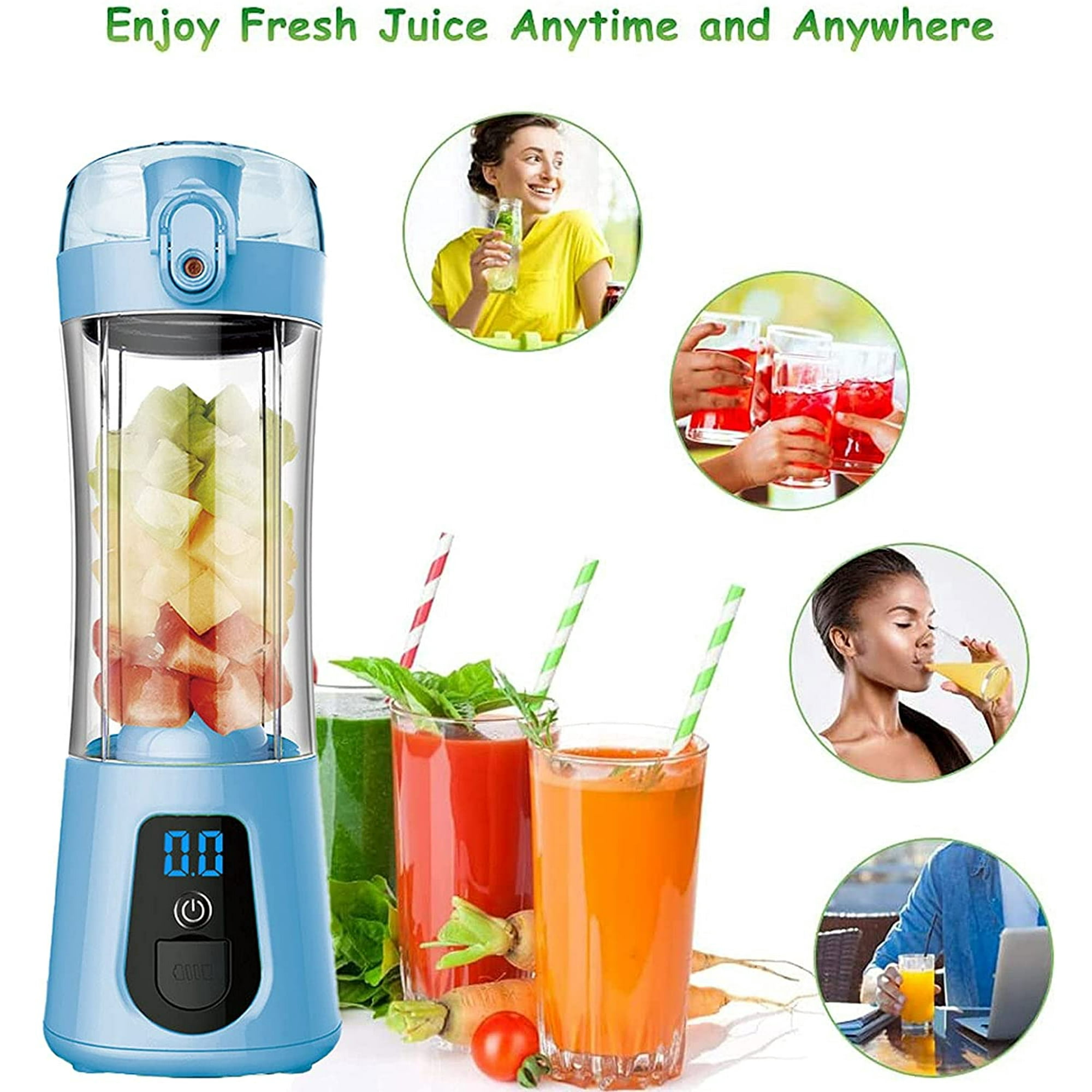 Mini Blenders USB Rechargeable Portable Blender Small Electric Juicer Personal Blender 4 Stainless Steel Blades Digital Display Panel Pink