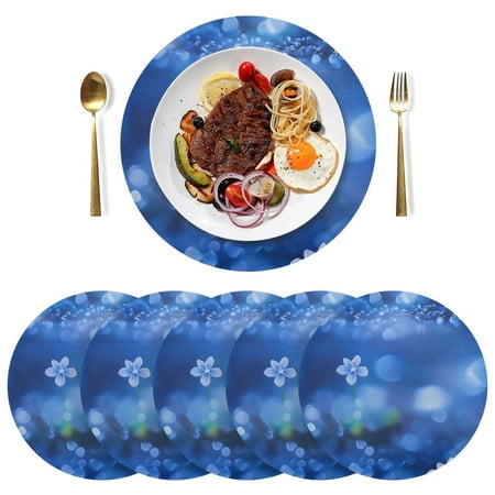 

Round Placemats Plate Mats 15 Inch Non-Slip Heat Resistant Washable PVC Set Table Decoration for Kitchen Dining Small Blue Flowers