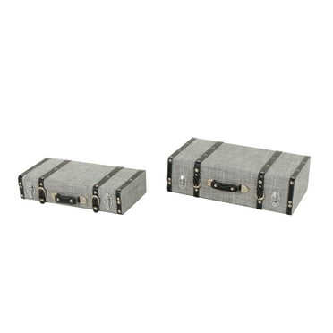 DecMode 21" x 7" Gray Fabric Woven Storage Trunk with Silver Latches and Buckles, 2-Pieces