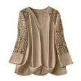thumbnail image 3 of Sudaderas con capucha cómodas,Blusa de mujer con escote en V, manga larga con encaje calado, top informal de poliéster, corte elástico cómodo, ideal para uso diario en casa, sopatenor, 3 of 9