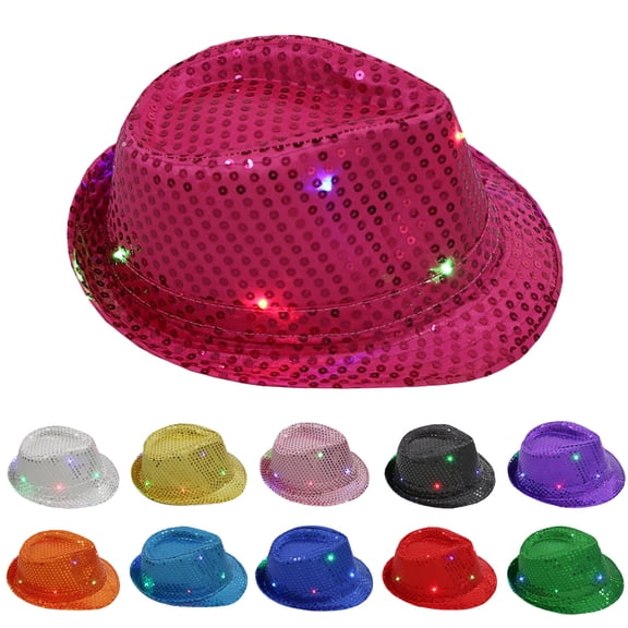 LED Sequin Glow Cowboy Hat, Battery Operated Light Up Performance Props Hat for Music Festival, Stage Show and Night Party Events-Black