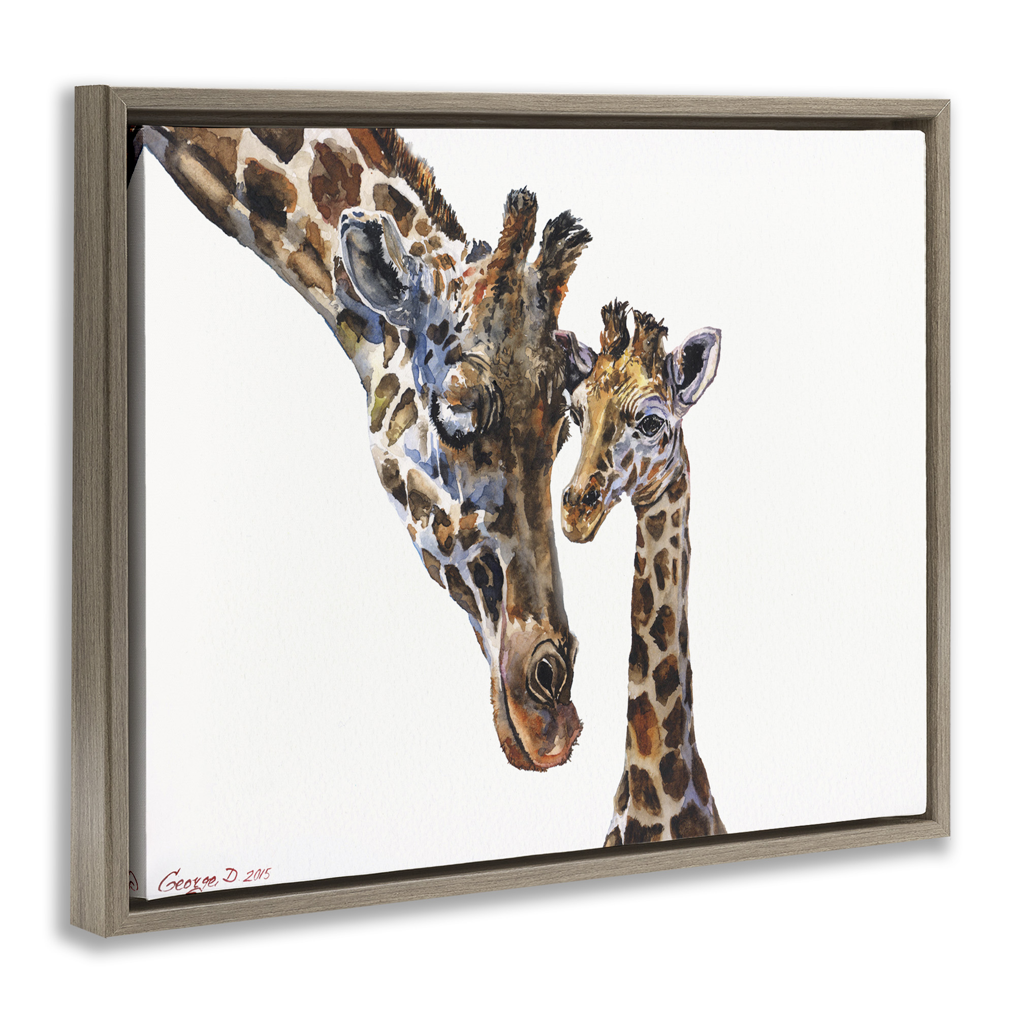 Stupell Industries Baby Giraffe Animal Watercolor Animals & Insects Painting Brown Floater Framed Canvas Art Print Wall Art, 21 x 17