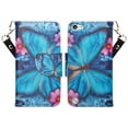thumbnail image 3 of Apple iPod Touch 5, Ipod Touch 6, Touch 7, Wrist Strap Kickstand Pu Leather Magnetic Wallet Case Cover with Card Slots - Blue Butterfly, 3 of 4