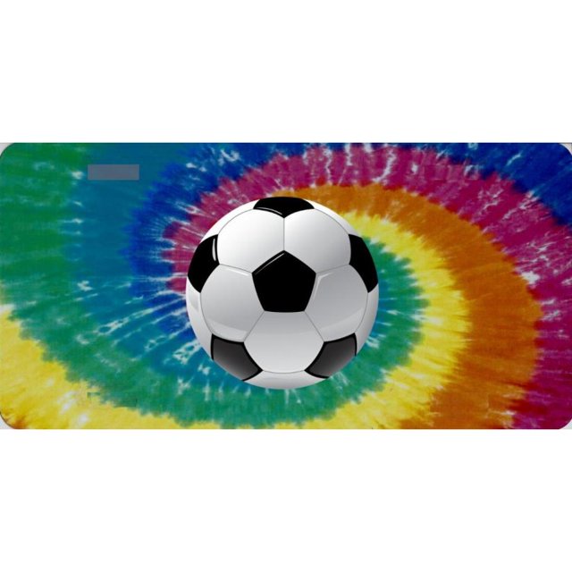 Rainbow Swirl With Soccer Ball Photo License Plate