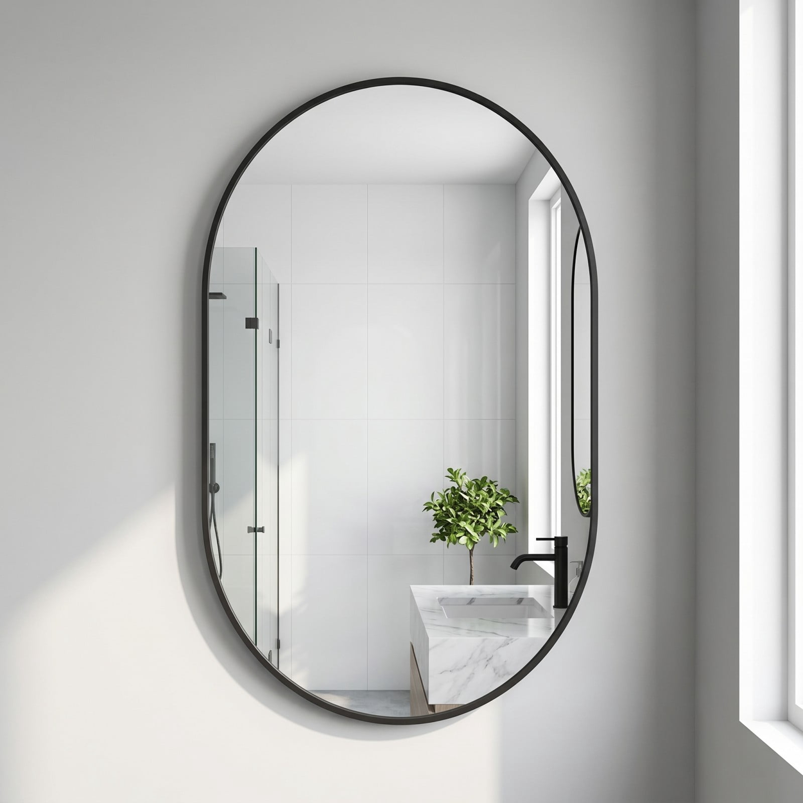 Gleamira 16"x24" Oval Mirror Bathroom Vanity Mirror Wall-Mounted Mirror, Black