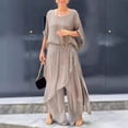 thumbnail image 3 of Joernso Women's Casual Two Piece Chiffon Set Plus Size Mother of Bride Dressy Suit Crew Neck Top Wide Leg Pant Flowy Wedding Guest Outfit, 3 of 6