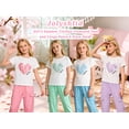 thumbnail image 4 of Jolyshlid Girls Outfits 6 Pcs Heart Printed Short Sleeve Tee Tops and Jogging Pants Set Summer Clothing Red Green Yellow 7-8 Years, 4 of 11