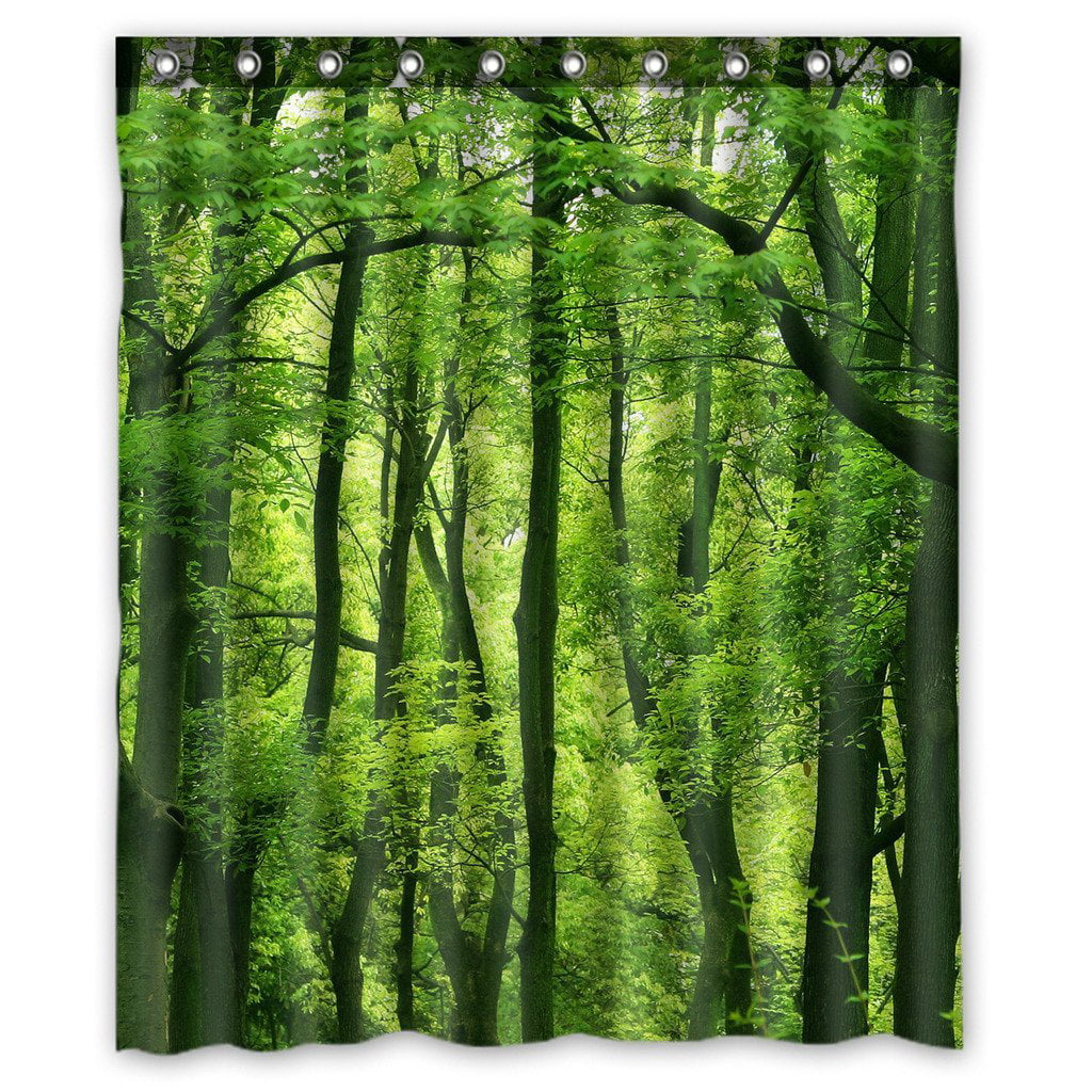 Custom Waterproof Bathroom Decor Clean Stream Green Forest Shower Curtain 60x72 