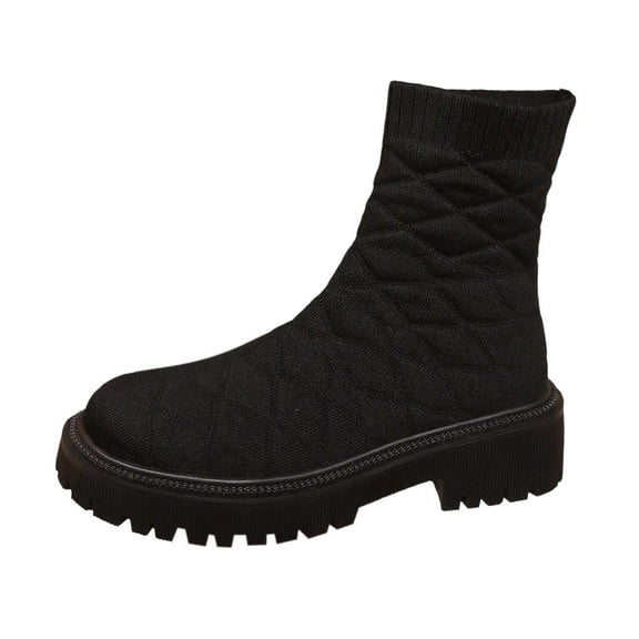 QQAMB Sock Booties for Women Stretch Knit Ankle Boots Breathable Comfy Low Heel Bootie Fall Winter Pull On Boot