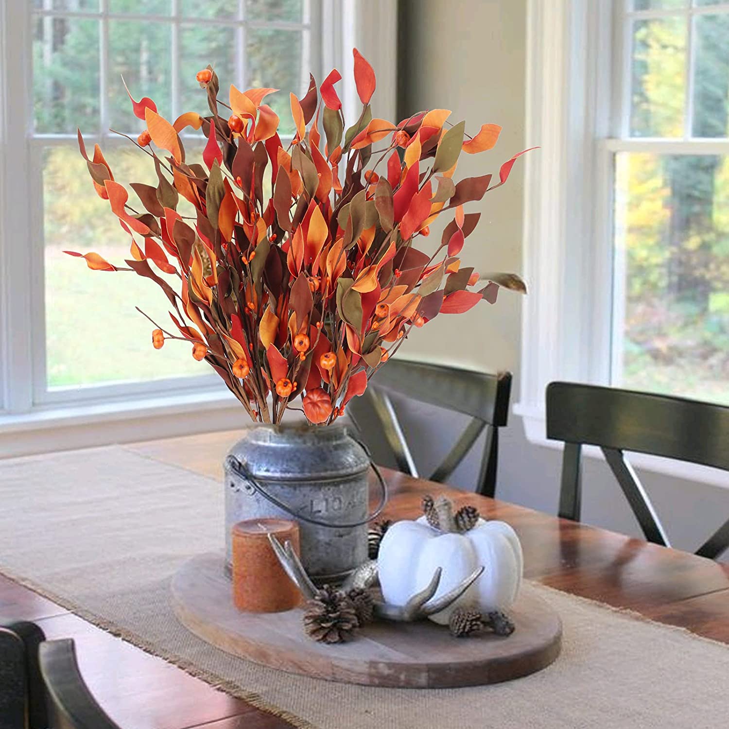 Artificial Fall Flowers Arrangement with Small Pumpkin Fake Autumn Leaves Fall Stems for Vase Dried Flowers Bouquet for Autumn Winter Home Kitchen Party Decoration