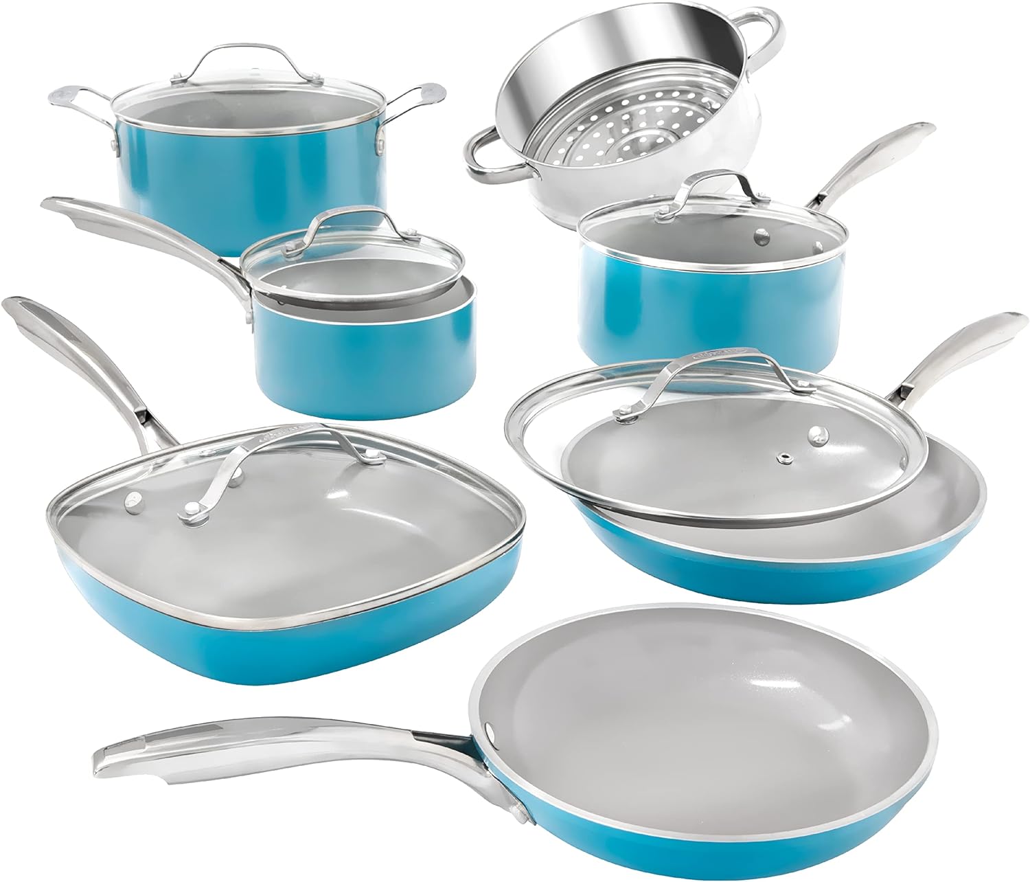 Gotham Steel 12-Piece Nonstick Ceramic Cookware Set, Aqua Blue