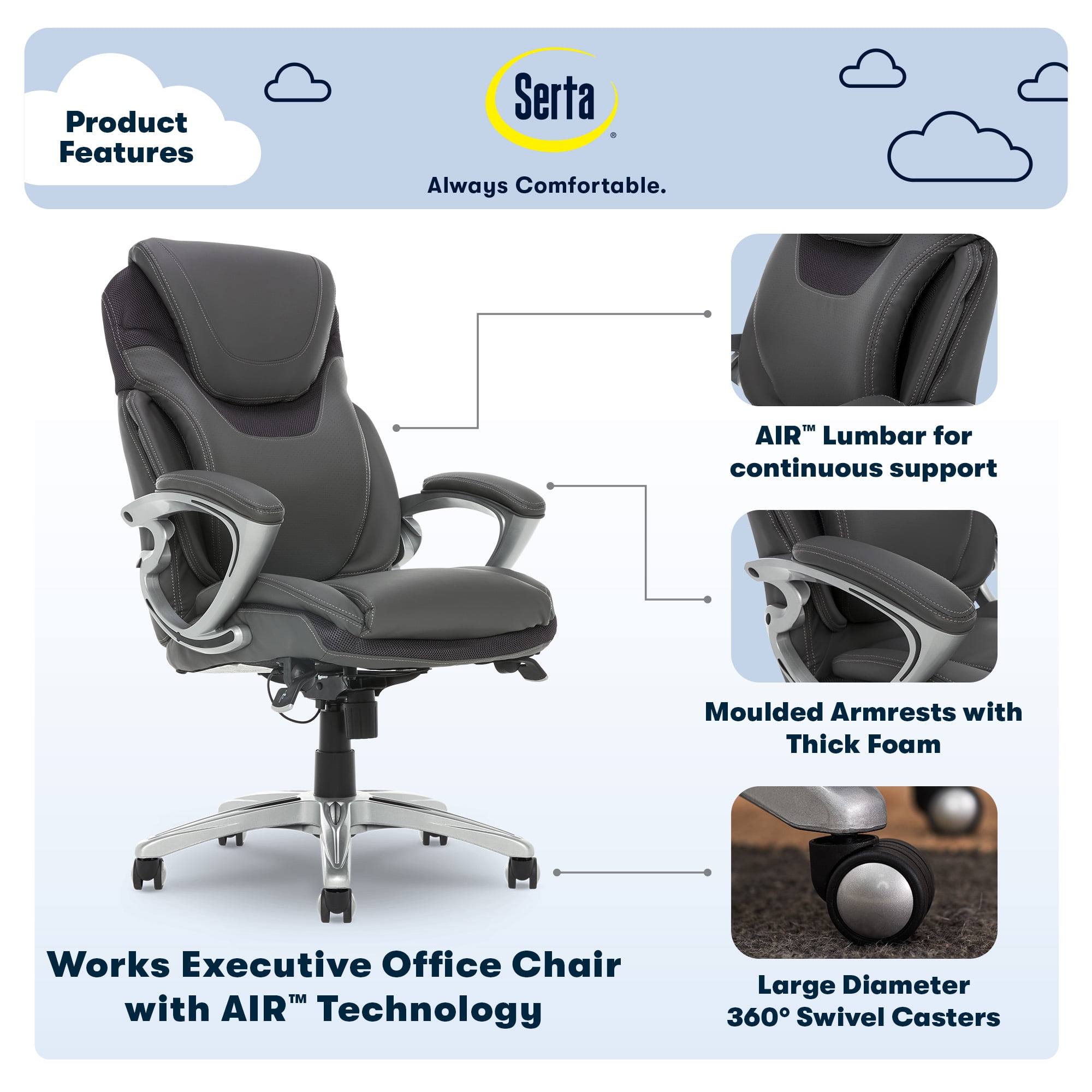 Serta AIR Health Wellness Eco friendly Bonded Leather Executive Office Chair